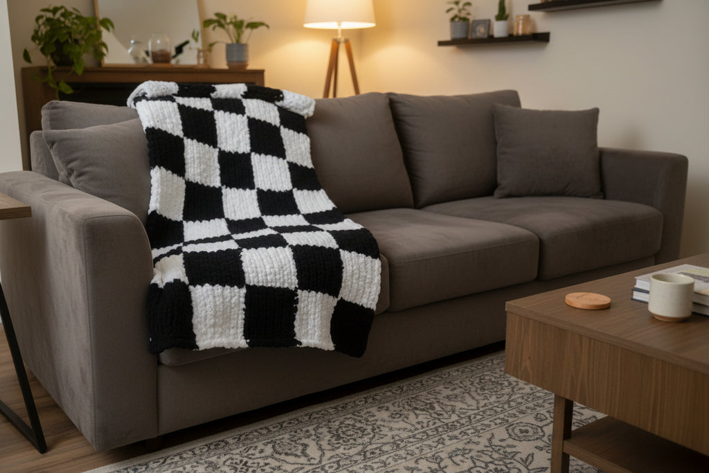 Checkered Chunky Knit Blanket