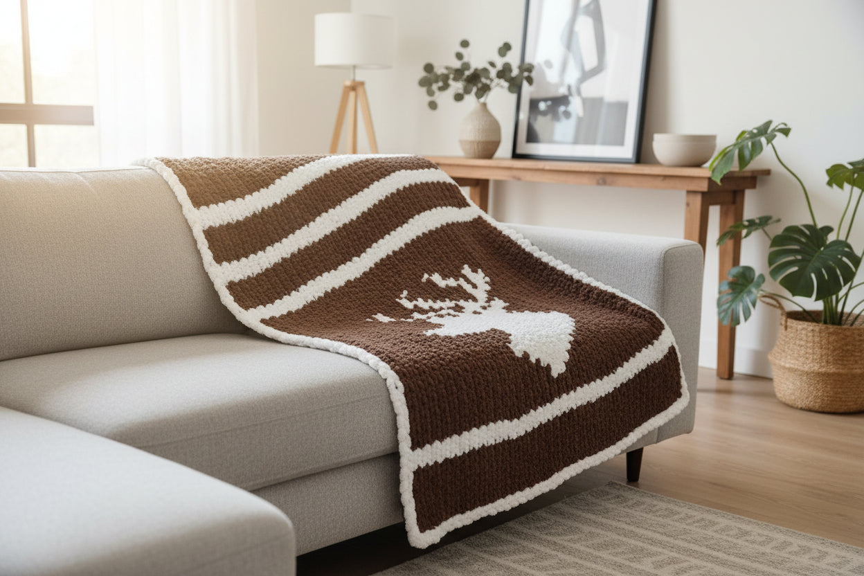 Deer Chunky Knit Blanket
